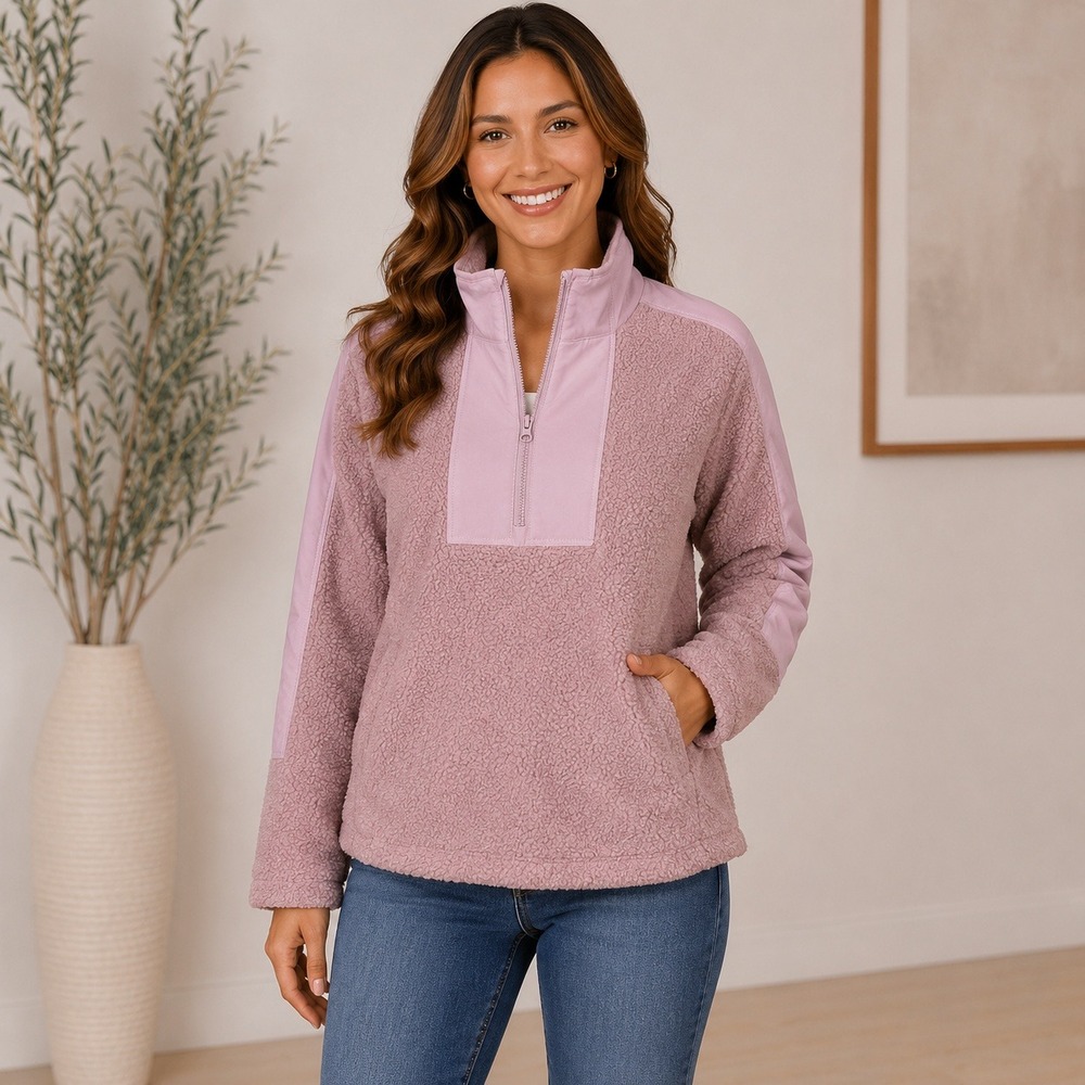Marine Layer Sherpa Fleece Pullover Women Small Pink Quarter Zip‎ Gorpcore Cozy